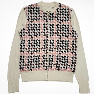Ted Baker London Cream and Pink Houndstooth Cardigan